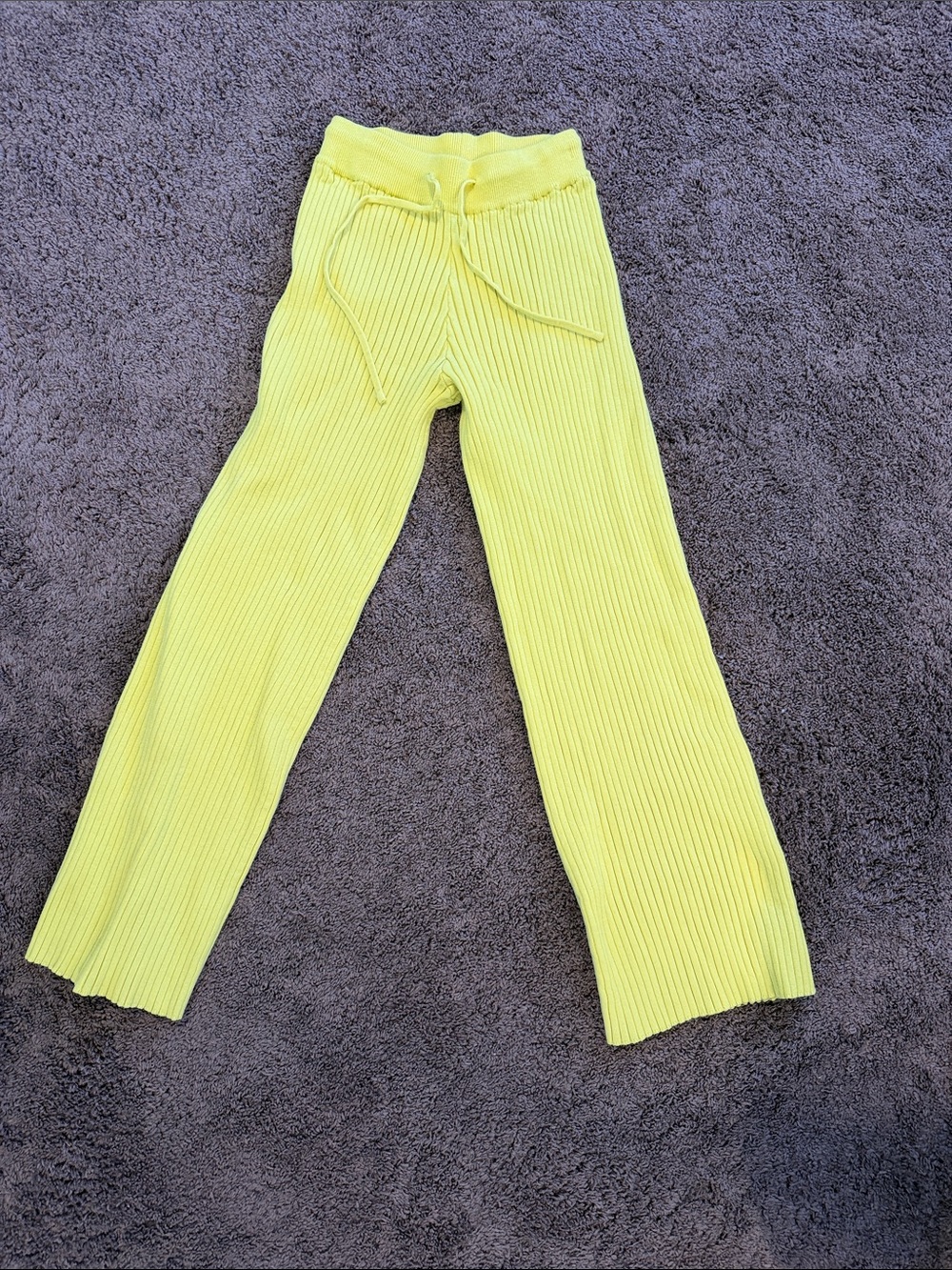 Endless Rose Ribbed Wide Leg Drawstring Pants - Lemon Yellow